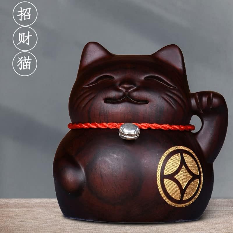 金運・招福まねき猫 ペア黒い招き猫 かわいい 木彫り風水置物